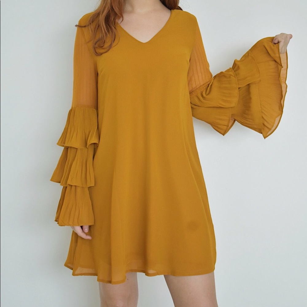 Mustard bell sleeve dress